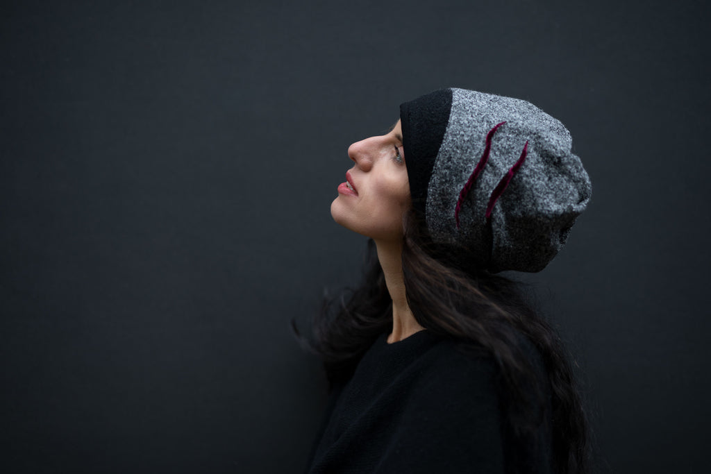 Walkhaube mit Samteinsatz