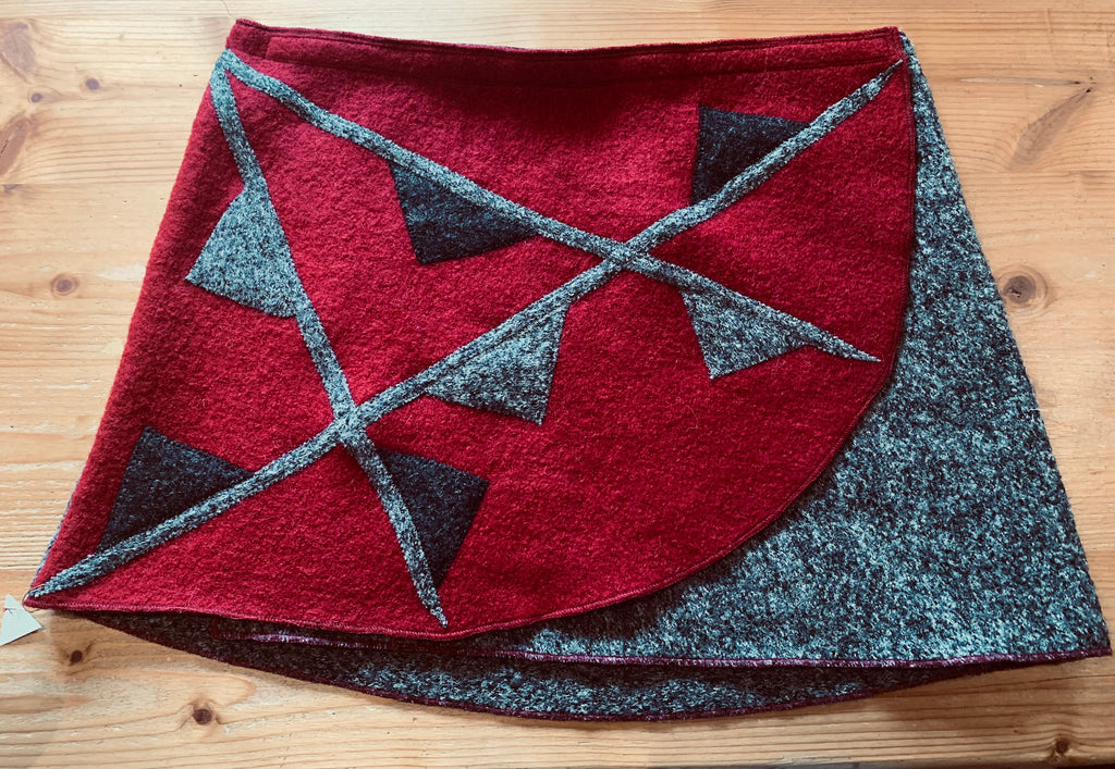 Wickelrock/Hüftwärmer in rot/grau-melliert